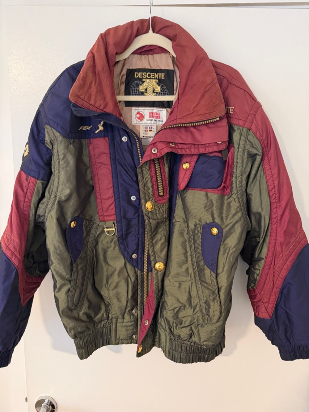 Descente Olive, Burgundy & Navy Colorblock Puffer Jacket